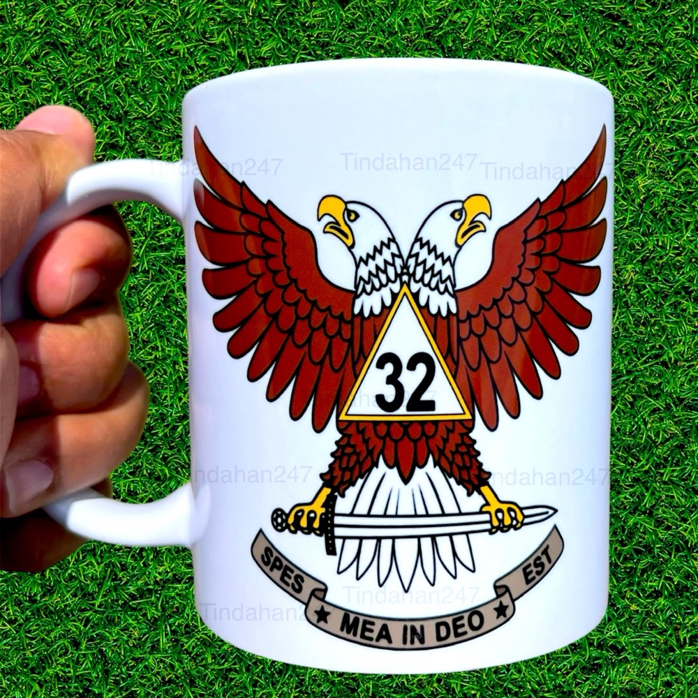 32nd Degree Scottish Rite Freemason Coffee Mug with Brown‎ Eagle Wings-Up